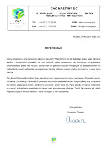 zdjęcie prezentuje referencje WIUR z firmy CNC Maszyny