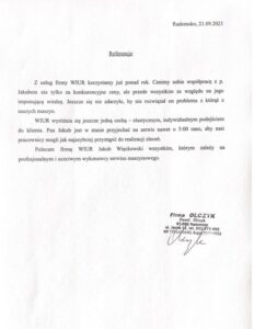 Zdjęcie przedstawia referencje WIUR z firmy OLCZYK z Radomska